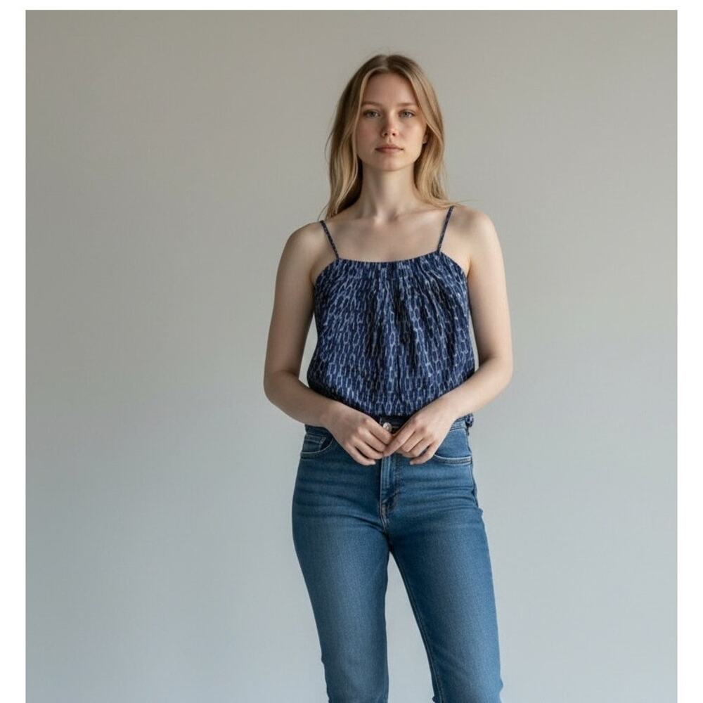 Outerknown Tides Tank Top Womens Medium Navy Blue White Striped Linen Blend NWT